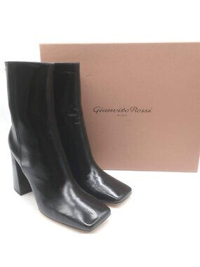 Gianvito Rossi Freeda Square Toe Boots Black Leather Size 38 NEW